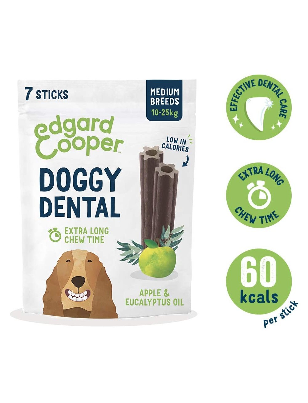 Edgard & Cooper Snack per Cane Stick Dentali Naturale 7 Bastoncini da Masticare, igiene dentale, tempo di masticazione lungo,