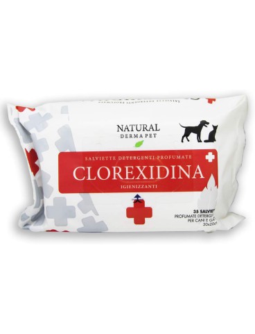 Natural Derma Pet Salviette Detergenti Profumate per Cani E Gatti alla Clorexidina 35pz - 30x20 Cm
