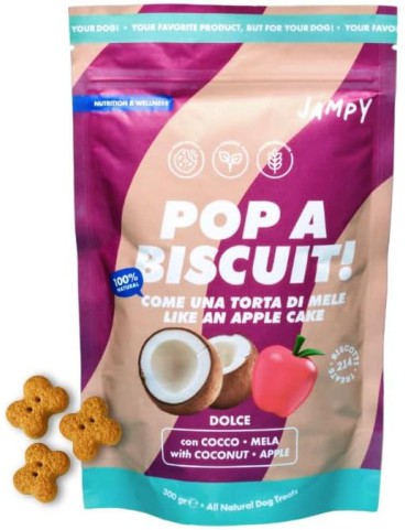 Jampy Biscotti Naturali per Cani con Mela, Yogurt e Cocco. Snack Altamente Digeribili con Ingredienti Selezionati, Premio