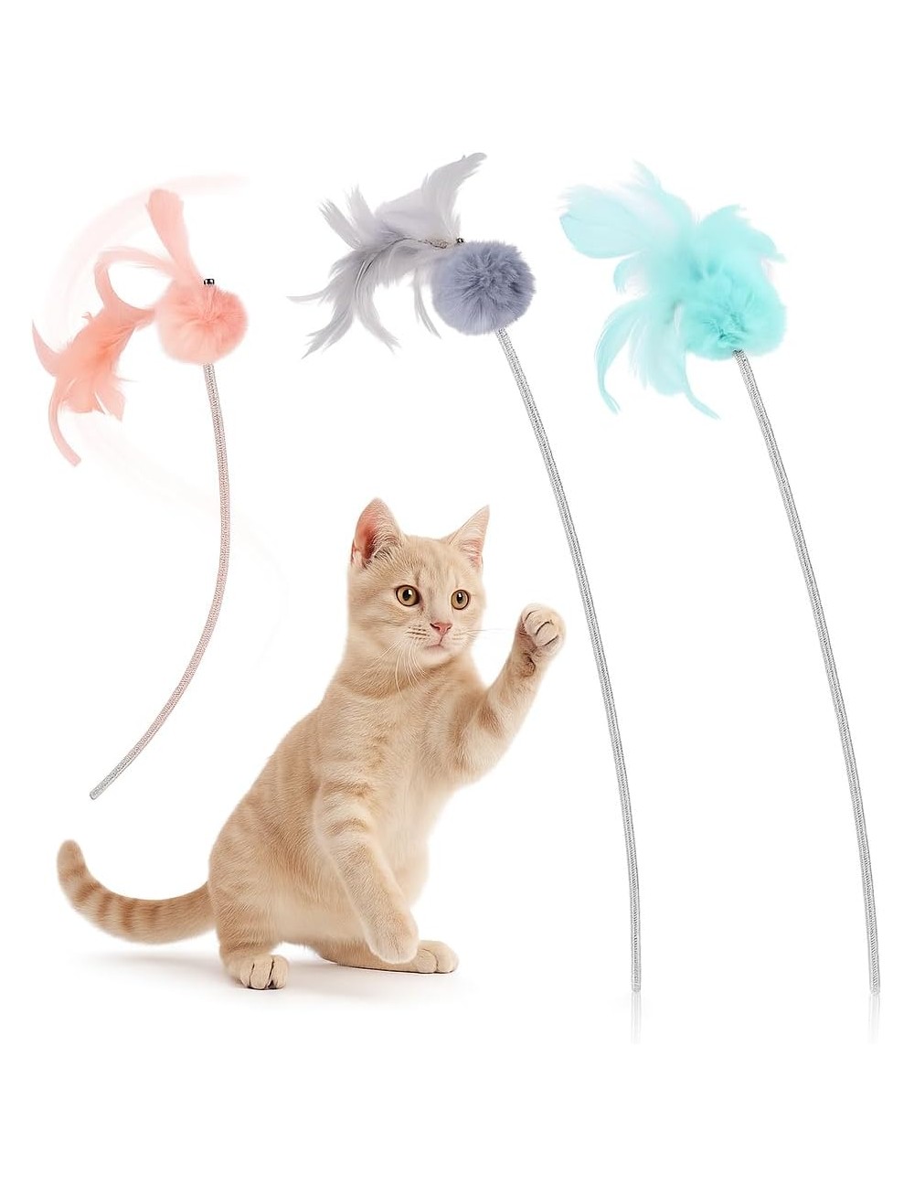 Flamingo giochi per gatti – canna da gioco per gatti Bovee 40cm, peluche glitter con campanellino, catnip e piume – Nessuna